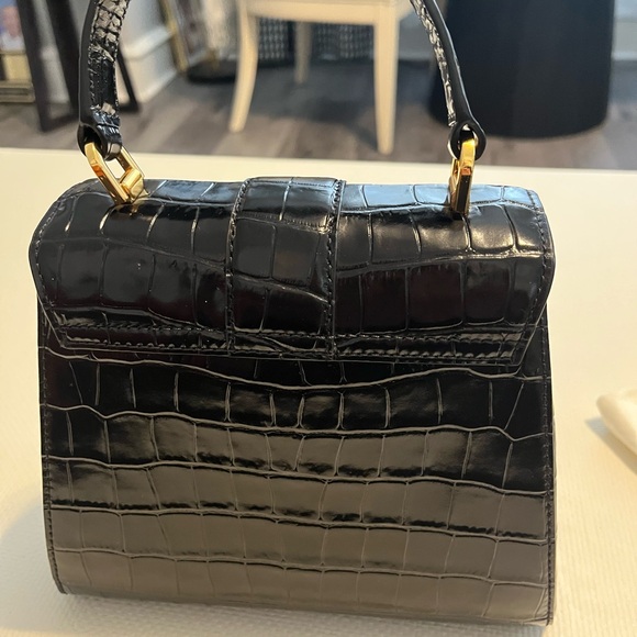 Veronica Beard Black Croc Satchel with Gold Accents - Picture 3 of 11